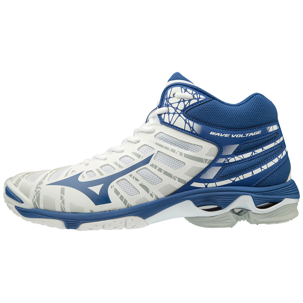 Mens Mizuno WAVE VOLTAGE MID Volleyball Shoes White/Blue Philippines (IPNDXU125)